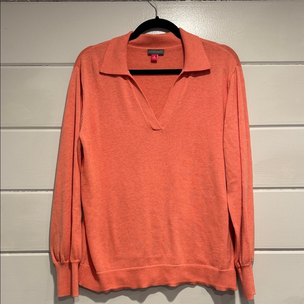 Vince Camuto V-Neck Sweater in Coral. Size- Medium